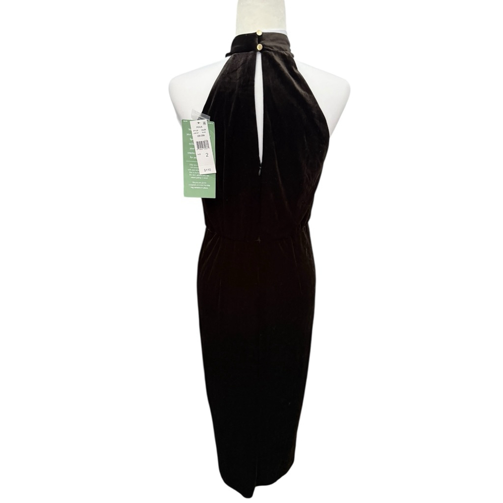 NWT MAIA Black Brown Velvet Halter Midi Dress Size 2 - Picture 4 of 9